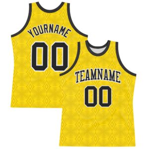 Custom Gold Black-White Geometric Shape Round Neck Sublimation Basketball Suit Jersey