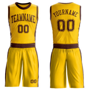 Custom Gold Brown Round Neck Suit Basketball Jersey