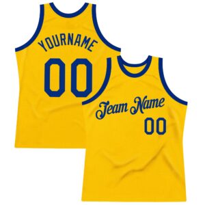 Custom Gold Royal Authentic Throwback Basketball Jersey