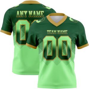Custom Green Pea Green-Old Gold Authentic Gradient Square Shape Flag Football Jersey