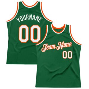 Custom Kelly Green White-Orange Authentic Throwback Basketball Jersey