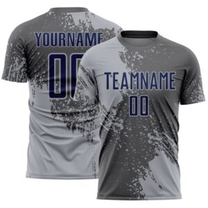 Custom Steel Gray Navy-Gray Abstract Brush Stroke Sports Sublimation Soccer Uniform Jersey