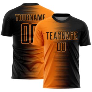 Custom Black Bay Orange Gradient Line Sublimation Soccer Uniform Jersey